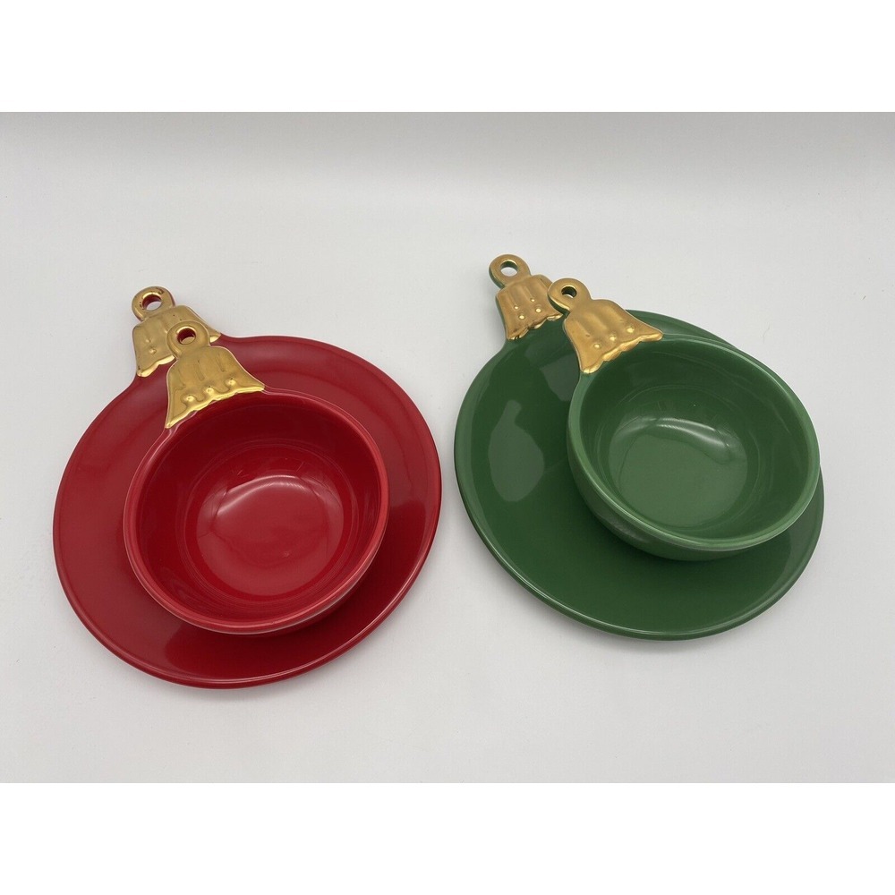 Dept 56 Ornament Appetizer Plates And Bowls Red &‎ Green Christmas Holiday